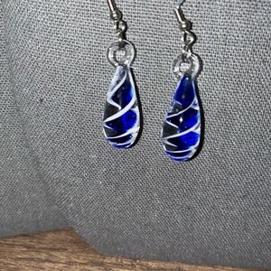 Elegant Blue and Silver Tempered Glass Teardrop Earrings